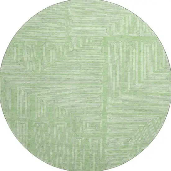8' Mint Green And Ivory Geometric Washable Round Rug With UV Protection Photo 3