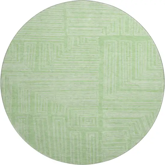 8' Mint Green And Ivory Geometric Washable Round Rug With UV Protection Photo 1