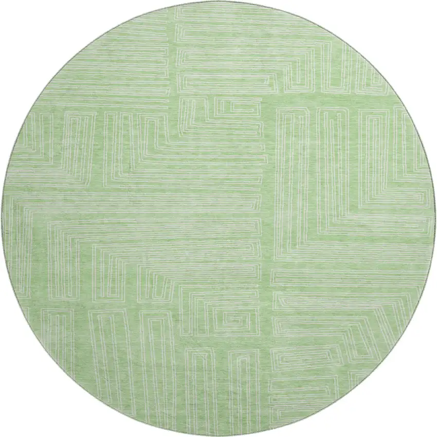 8' Mint Green And Ivory Geometric Washable Round Rug With UV Protection Photo 1