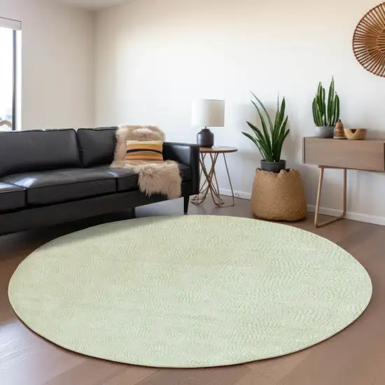 8' Mint Green And Ivory Geometric Washable Round Rug With UV Protection Photo 4