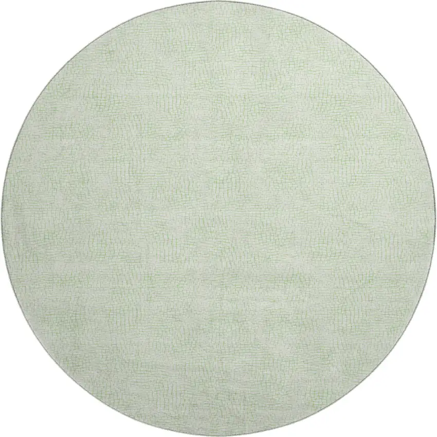 8' Mint Green And Ivory Geometric Washable Round Rug With UV Protection Photo 1