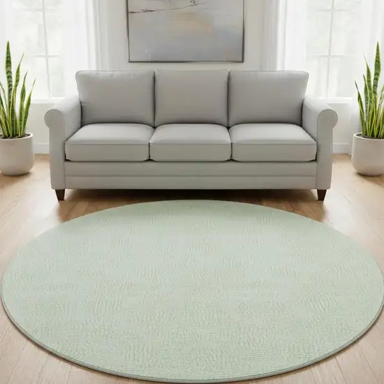 8' Mint Green And Ivory Geometric Washable Round Rug With UV Protection Photo 2