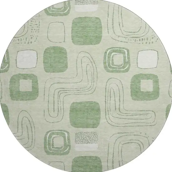 8' Mint Green And Ivory Geometric Washable Round Rug With UV Protection Photo 3
