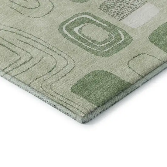 8' Mint Green And Ivory Geometric Washable Round Rug With UV Protection Photo 6