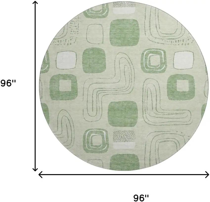 8' Mint Green And Ivory Geometric Washable Round Rug With UV Protection Photo 9
