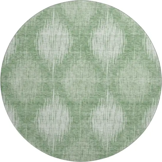 8' Mint Green And Ivory Ikat Washable Round Rug With UV Protection Photo 1
