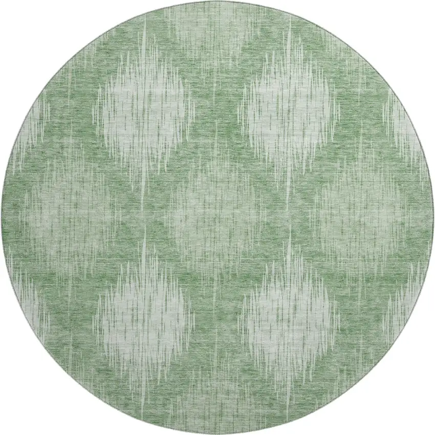 8' Mint Green And Ivory Ikat Washable Round Rug With UV Protection Photo 1