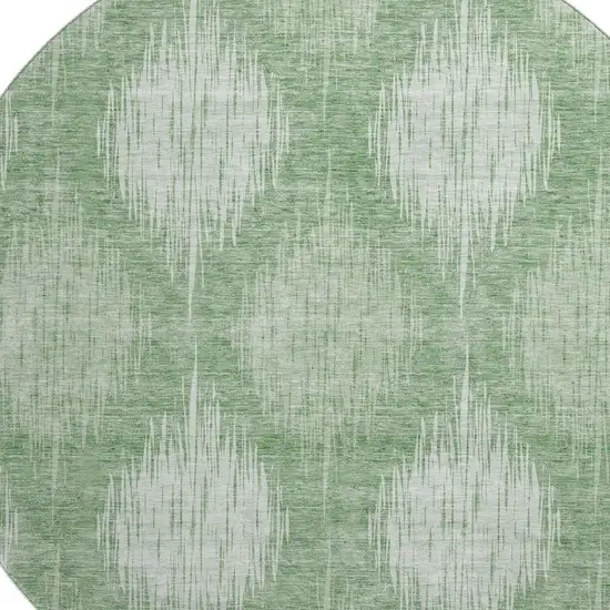 8' Mint Green And Ivory Ikat Washable Round Rug With UV Protection Photo 3