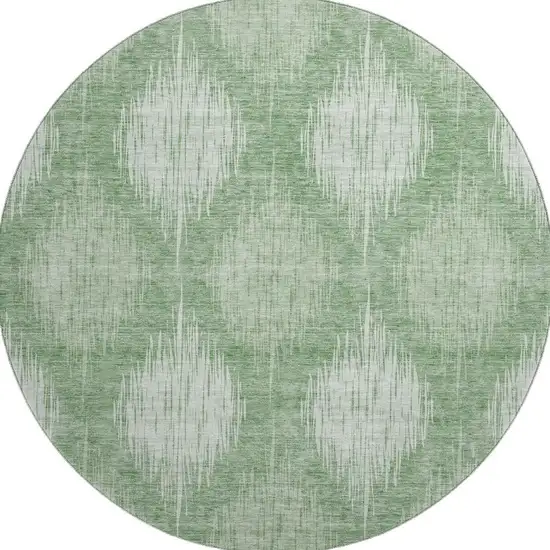 8' Mint Green And Ivory Ikat Washable Round Rug With UV Protection Photo 4