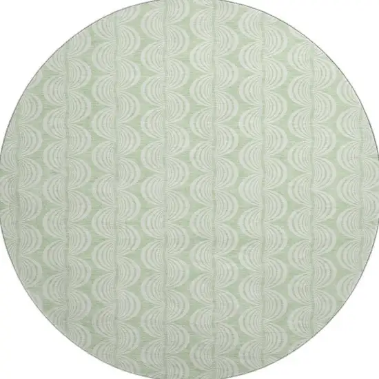 8' Mint Green And Ivory Ogee Washable Round Rug With UV Protection Photo 3