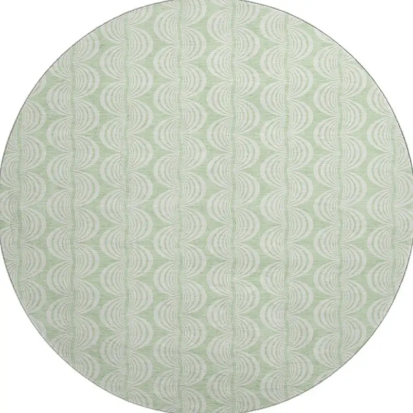 8' Mint Green And Ivory Ogee Washable Round Rug With UV Protection Photo 3