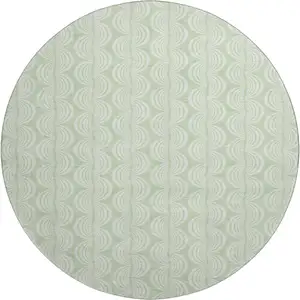 Photo of 8' Mint Green And Ivory Ogee Washable Round Rug With UV Protection
