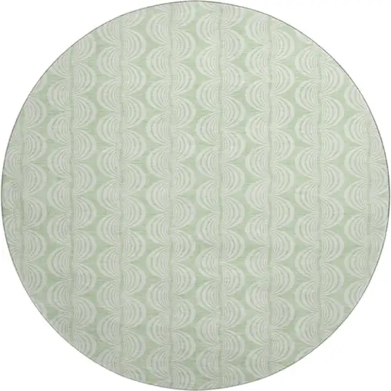8' Mint Green And Ivory Ogee Washable Round Rug With UV Protection Photo 1