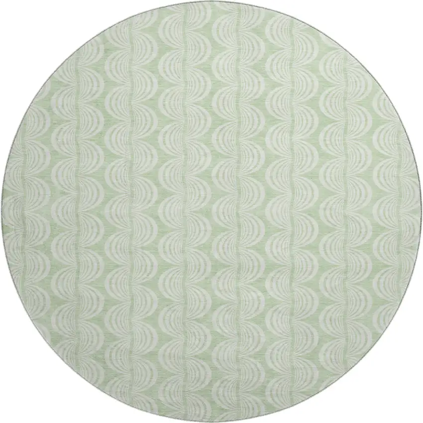 8' Mint Green And Ivory Ogee Washable Round Rug With UV Protection Photo 1