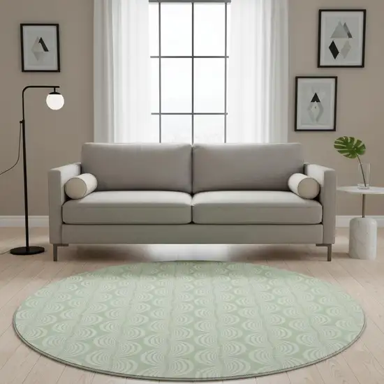 8' Mint Green And Ivory Ogee Washable Round Rug With UV Protection Photo 2