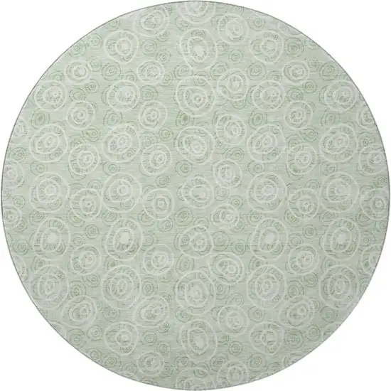 8' Mint Green And Ivory Polka Dot Washable Round Rug With UV Protection Photo 4