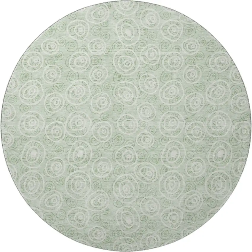 8' Mint Green And Ivory Polka Dot Washable Round Rug With UV Protection Photo 4