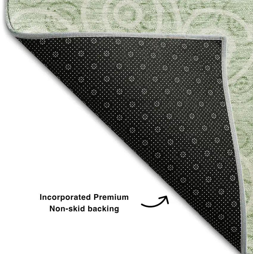 8' Mint Green And Ivory Polka Dot Washable Round Rug With UV Protection Photo 6