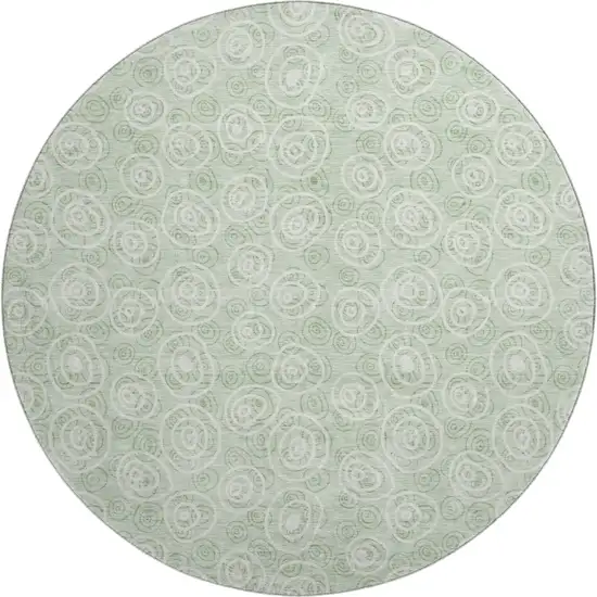 8' Mint Green And Ivory Polka Dot Washable Round Rug With UV Protection Photo 1