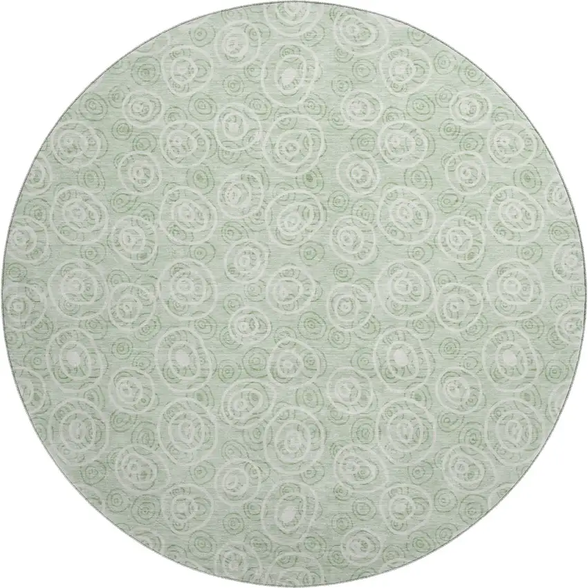 8' Mint Green And Ivory Polka Dot Washable Round Rug With UV Protection Photo 1