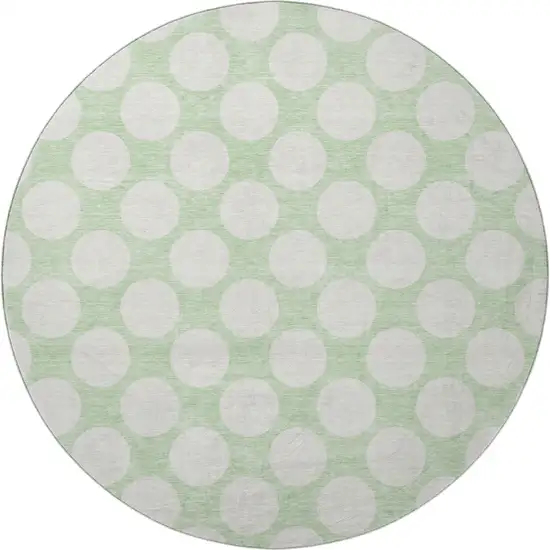 8' Mint Green And Ivory Polka Dot Washable Round Rug With UV Protection Photo 4