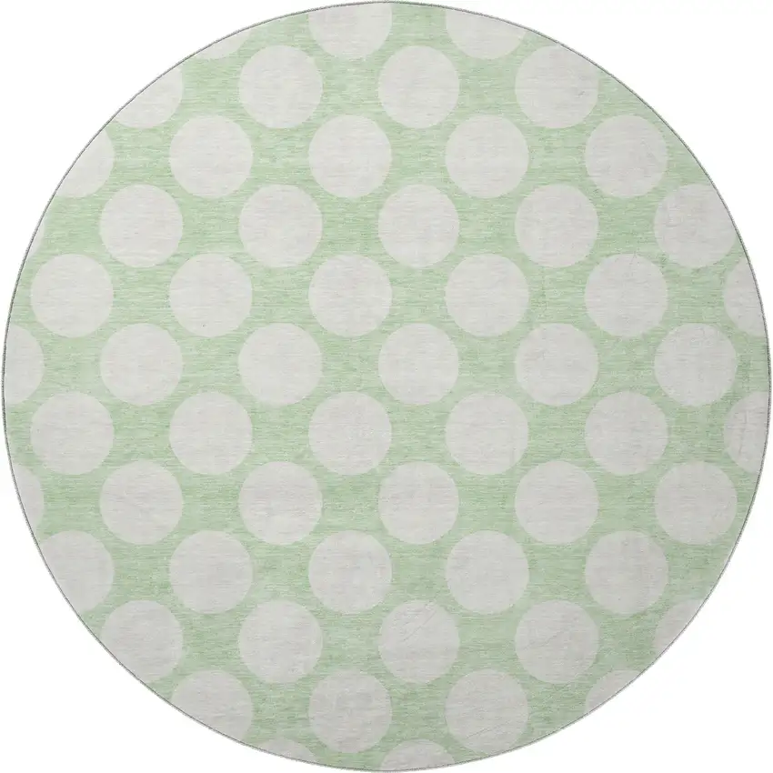 8' Mint Green And Ivory Polka Dot Washable Round Rug With UV Protection Photo 4
