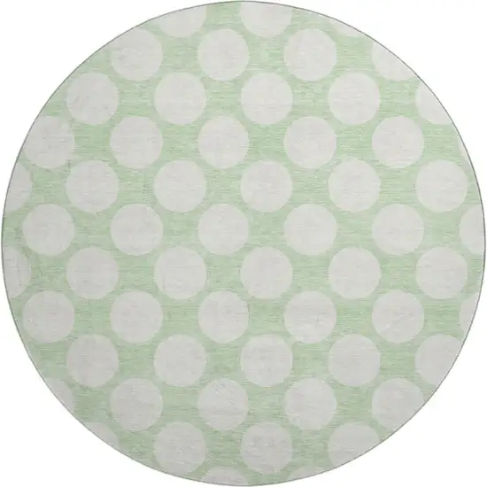 8' Mint Green And Ivory Polka Dot Washable Round Rug With UV Protection Photo 1