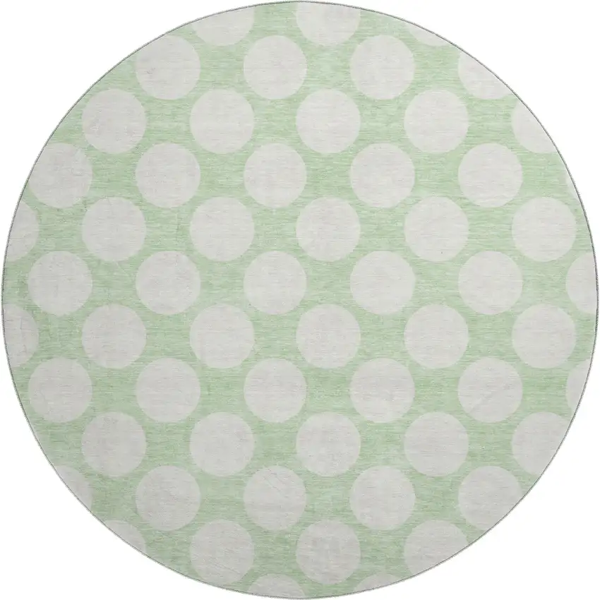 8' Mint Green And Ivory Polka Dot Washable Round Rug With UV Protection Photo 1