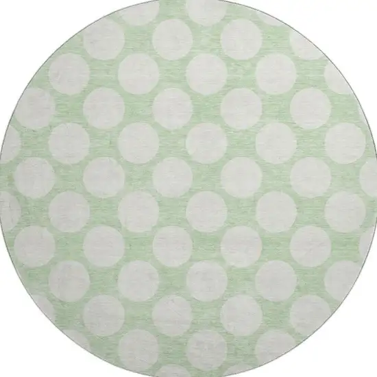 8' Mint Green And Ivory Polka Dot Washable Round Rug With UV Protection Photo 3
