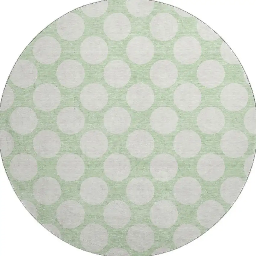 8' Mint Green And Ivory Polka Dot Washable Round Rug With UV Protection Photo 3