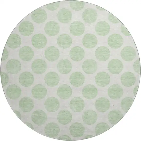 8' Mint Green And Ivory Polka Dot Washable Round Rug With UV Protection Photo 1