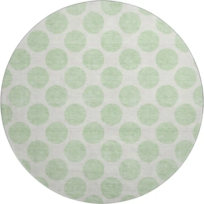 8' Mint Green And Ivory Polka Dot Washable Round Rug With UV Protection Photo 1