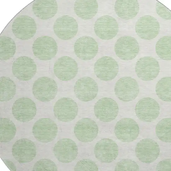 8' Mint Green And Ivory Polka Dot Washable Round Rug With UV Protection Photo 2
