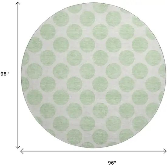 8' Mint Green And Ivory Polka Dot Washable Round Rug With UV Protection Photo 9