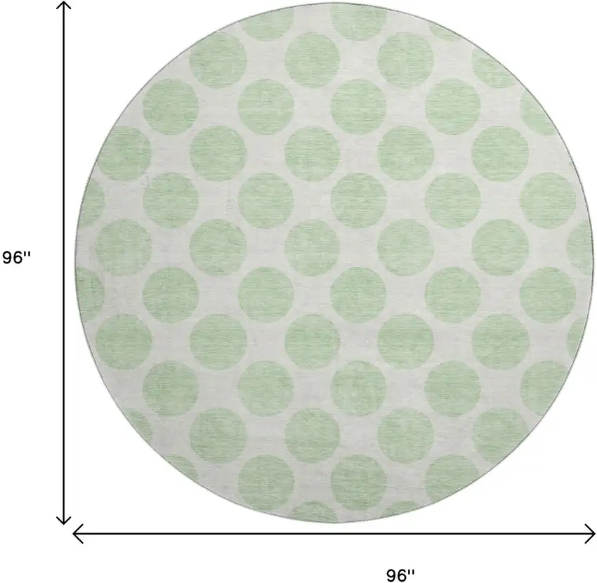 8' Mint Green And Ivory Polka Dot Washable Round Rug With UV Protection Photo 9