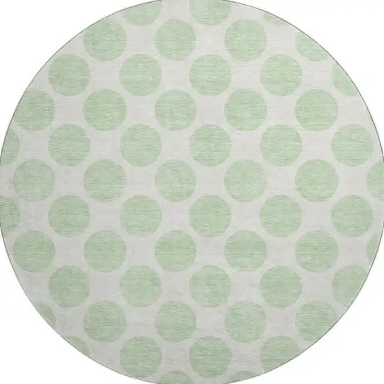 8' Mint Green And Ivory Polka Dot Washable Round Rug With UV Protection Photo 3