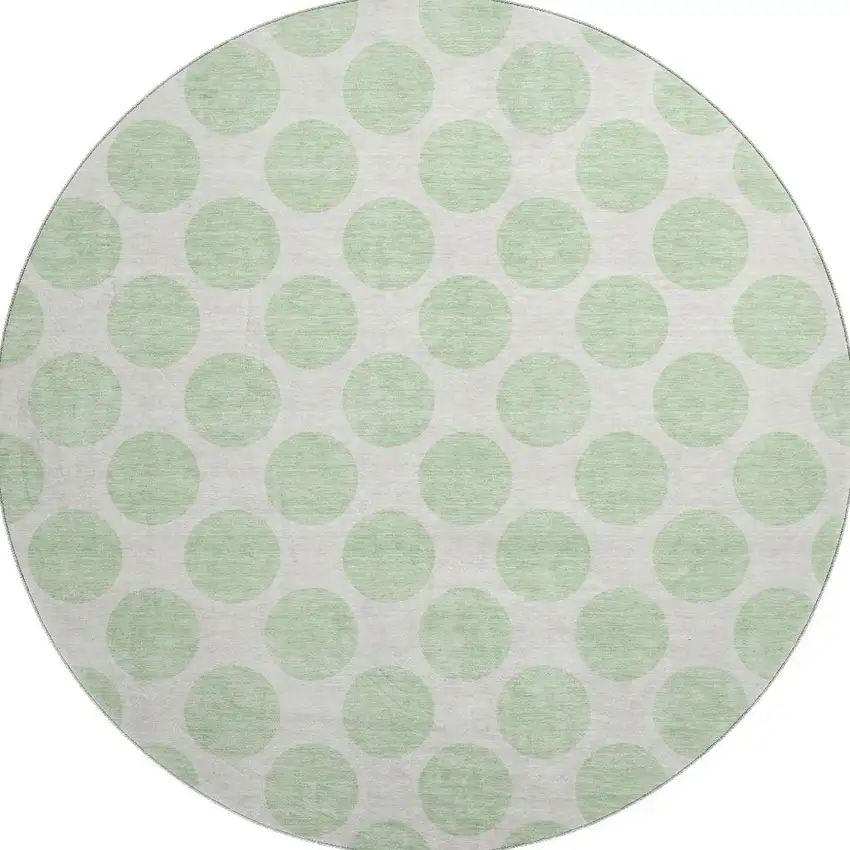 8' Mint Green And Ivory Polka Dot Washable Round Rug With UV Protection Photo 3