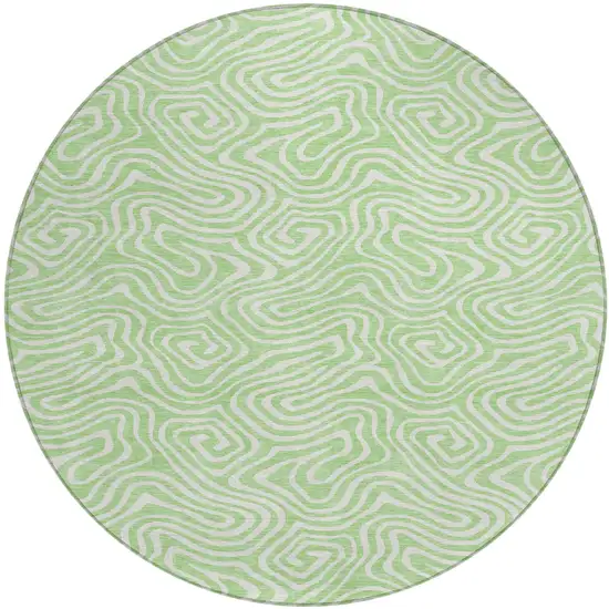 8' Mint Green And Ivory Round Abstract Washable Indoor Outdoor Area Rug Photo 2