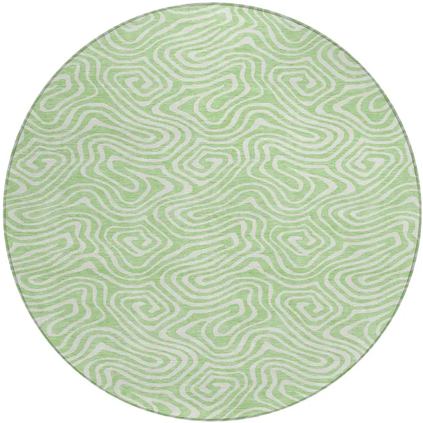8' Mint Green And Ivory Round Abstract Washable Indoor Outdoor Area Rug Photo 2