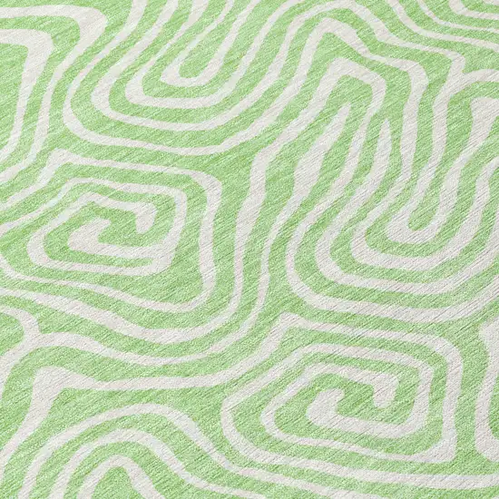 8' Mint Green And Ivory Round Abstract Washable Indoor Outdoor Area Rug Photo 8