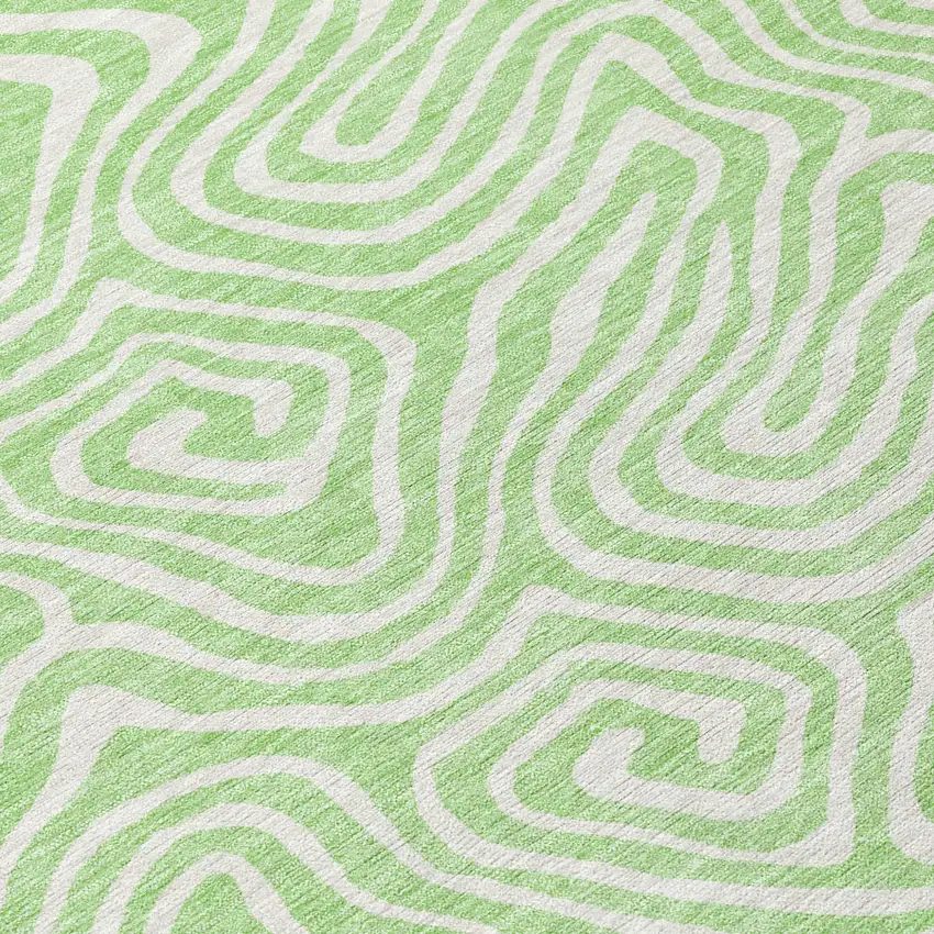 8' Mint Green And Ivory Round Abstract Washable Indoor Outdoor Area Rug Photo 8