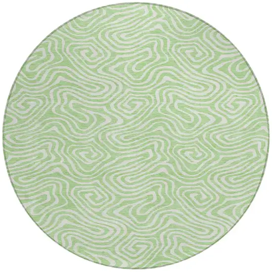 8' Mint Green And Ivory Round Abstract Washable Indoor Outdoor Area Rug Photo 5