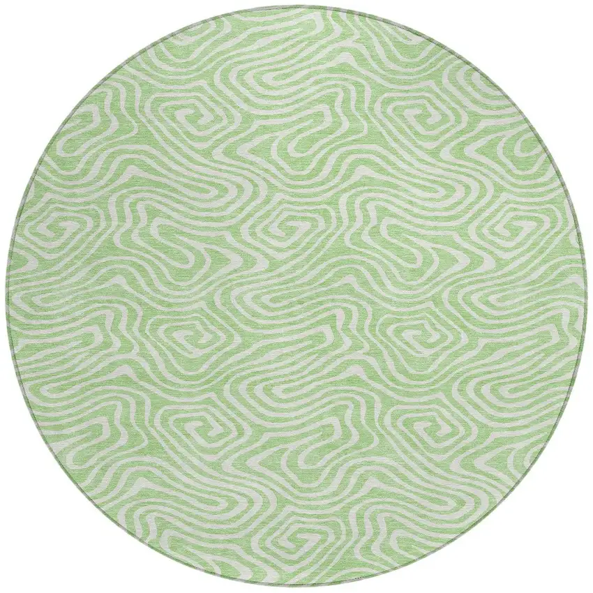 8' Mint Green And Ivory Round Abstract Washable Indoor Outdoor Area Rug Photo 5