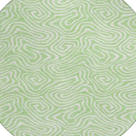 8' Mint Green And Ivory Round Abstract Washable Indoor Outdoor Area Rug Photo 4