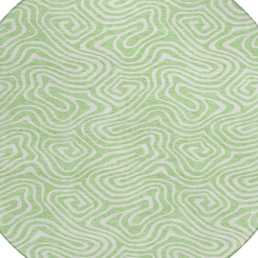 8' Mint Green And Ivory Round Abstract Washable Indoor Outdoor Area Rug Photo 4