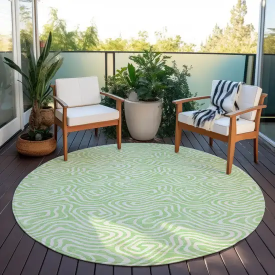 8' Mint Green And Ivory Round Abstract Washable Indoor Outdoor Area Rug Photo 6