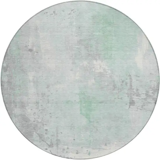 8' Mint Green And Ivory Round Abstract Washable Indoor Outdoor Area Rug Photo 1