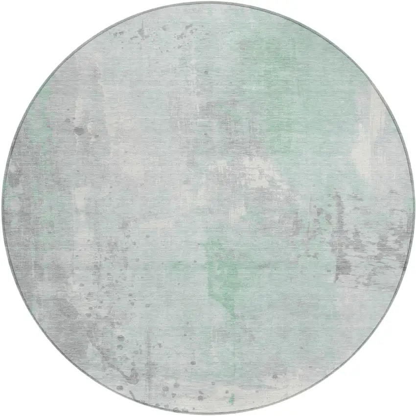8' Mint Green And Ivory Round Abstract Washable Indoor Outdoor Area Rug Photo 1