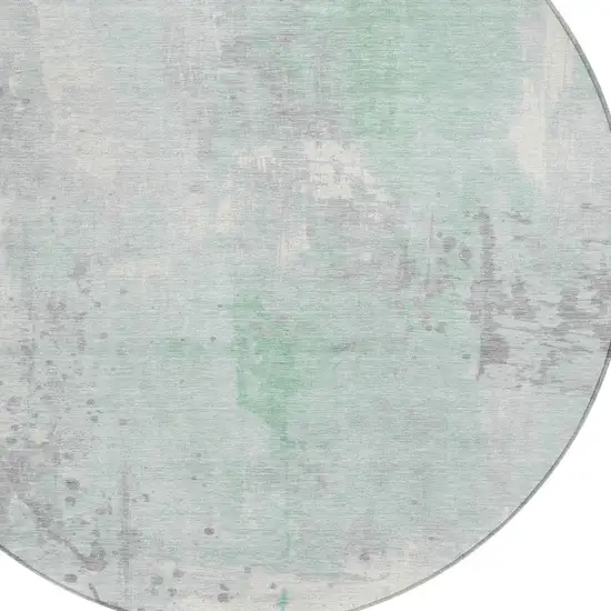 8' Mint Green And Ivory Round Abstract Washable Indoor Outdoor Area Rug Photo 8