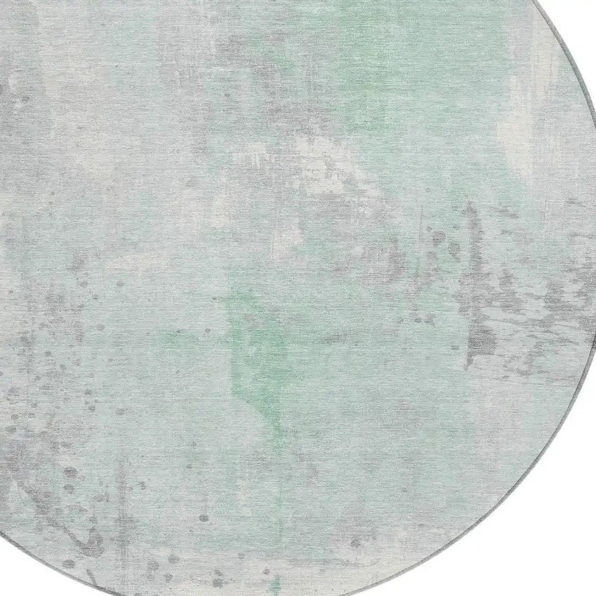 8' Mint Green And Ivory Round Abstract Washable Indoor Outdoor Area Rug Photo 8
